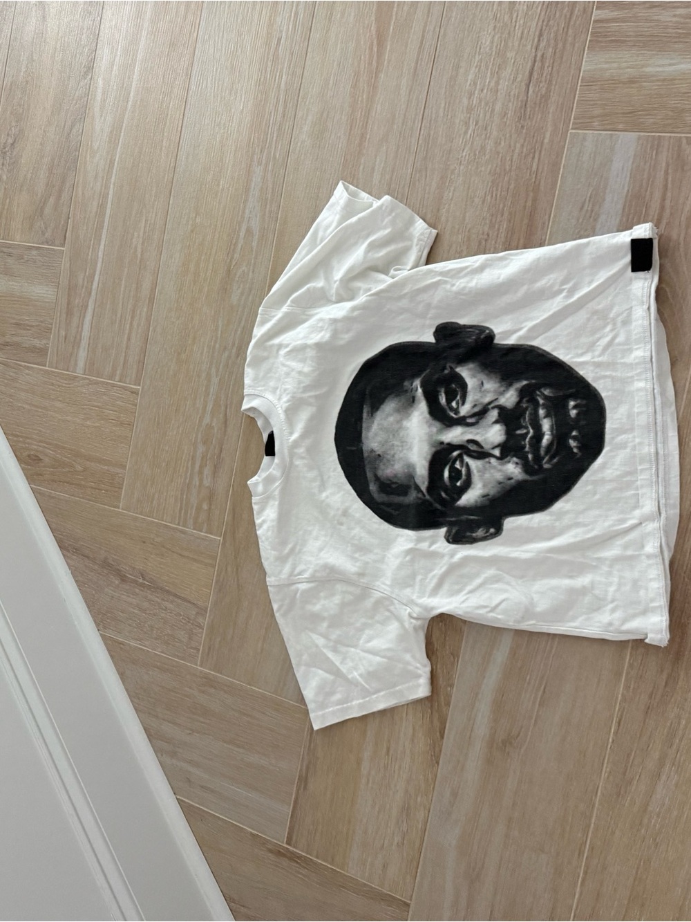 White Graphic Men's T-Shirt with Black Face Print